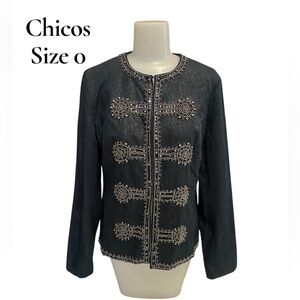 Chicos~Size 0~Black Metallic‎ Jacket~Embellished